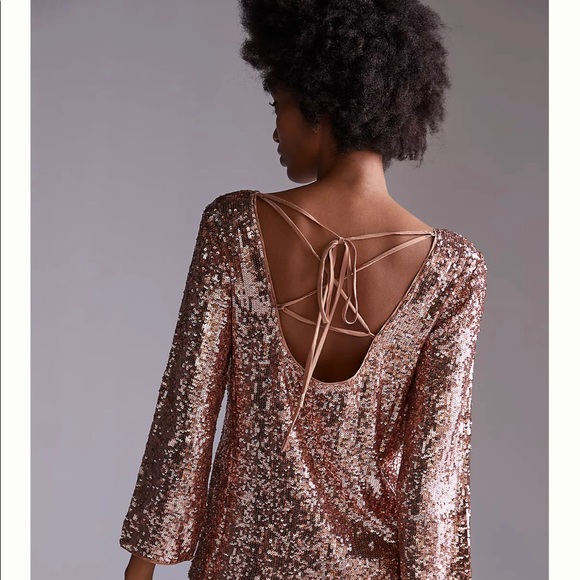 Anthropologie Rose Gold/Pink Sequined Top and Short Set - XS - NWT - Picture 2 of 7
